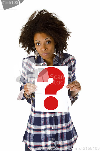 Image of Young woman with question mark