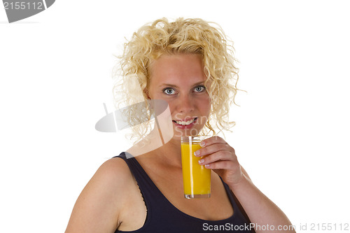 Image of Young woman with glass orange juice 