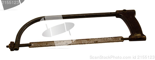Image of retro hand hacksaw hack saw tool metal cut white 