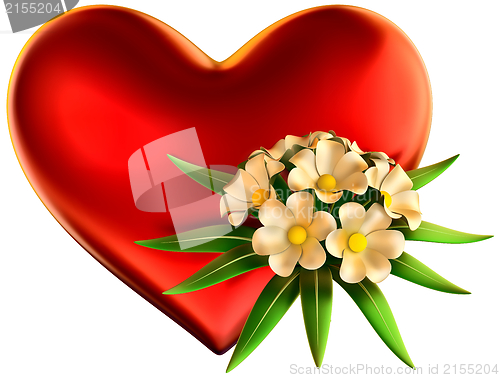 Image of white flowers bouquet with big red heart