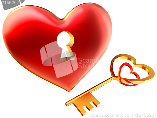 Image of metalic red heart with keyhole as symbol of love