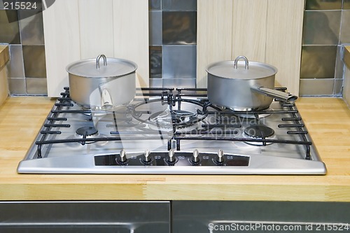 Image of Two saucepans on a gas hob
