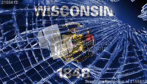 Image of Broken glass or ice with a flag, Wisconsin