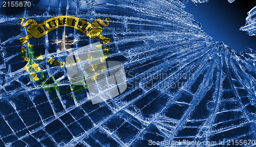 Image of Broken glass or ice with a flag, Nevada