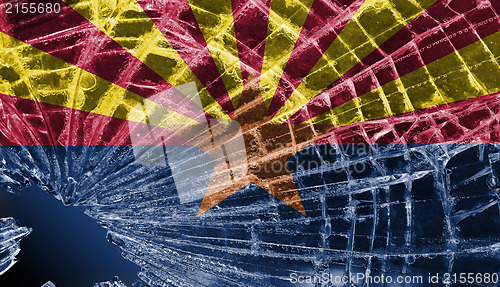 Image of Broken glass or ice with a flag, Arizona