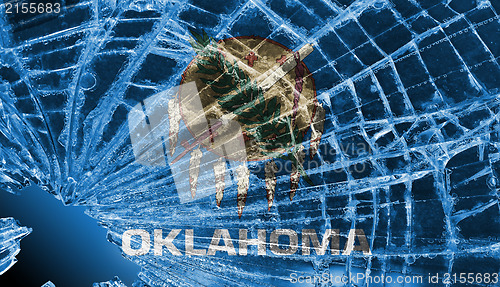 Image of Broken glass or ice with a flag, Oklahoma