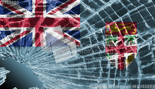 Image of Broken glass or ice with a flag, Fiji