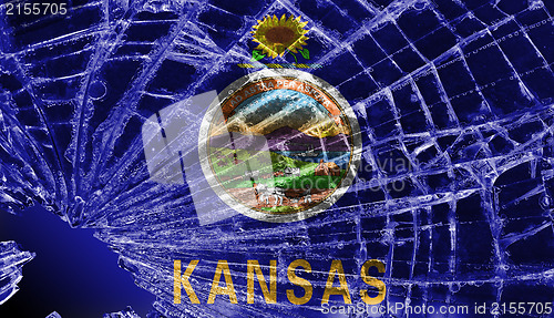 Image of Broken glass or ice with a flag, Kansas