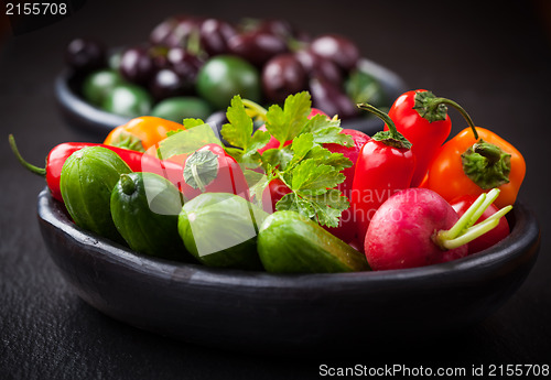 Image of Raw snack vegetable with olives