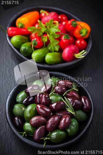 Image of Mixed olives with raw snack vegetable