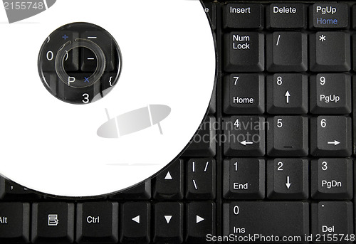 Image of White CD on a laptop keyboard