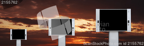 Image of Blank advertising billboards with sunset sky background