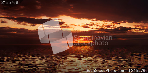 Image of Sunset sea with cool waves. High resolution panoramic image