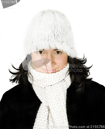 Image of Girl in white knit cap and scarf