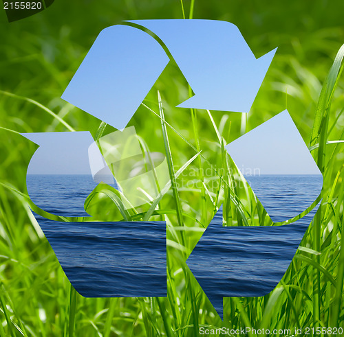 Image of Recycle symbol made from sea and grass photo