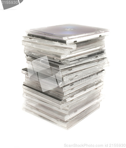 Image of Stack of cd dvd cases isolated
