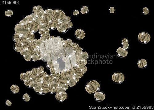 Image of Dollar sign made from dollar bubbles