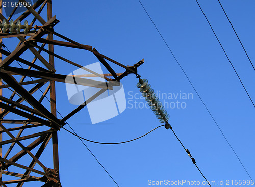 Image of Electric pylon with a blue sky background