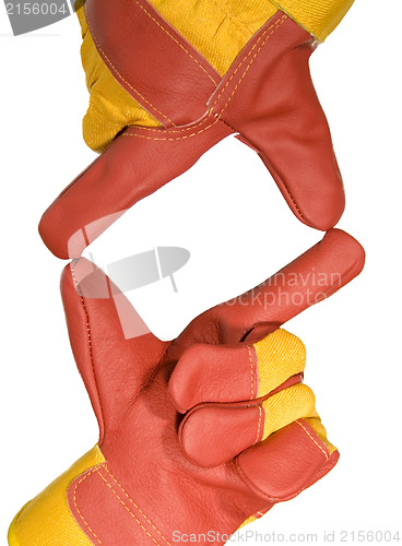 Image of Frame made from red protective gloves