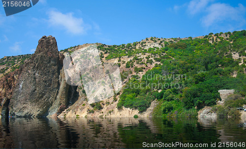 Image of View on the coastline from the sea. High resolution panoramic ph