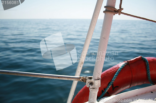 Image of View from a boat at the sea.Focused on a boat