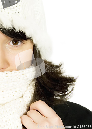 Image of Girl in white knit cap and scarf