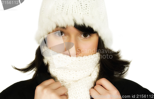 Image of Girl in white knit cap and scarf