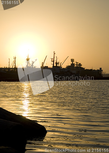 Image of Several ships at sunset