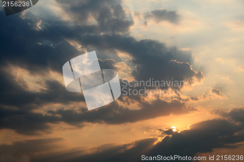 Image of Sunset sky with rays of light.