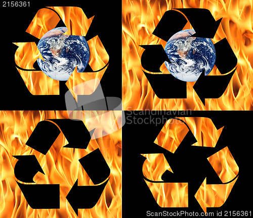 Image of Recycle symbols made from fire