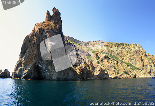 Image of View on the coastline from the sea. High resolution panoramic ph