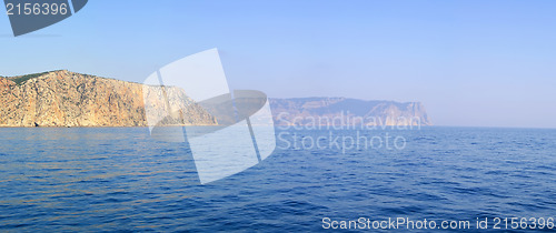 Image of View on the coastline from the sea. High resolution panoramic ph