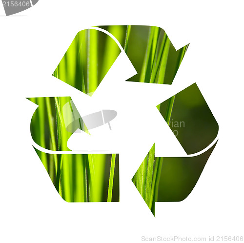 Image of Recycle symbol made from grass isolated