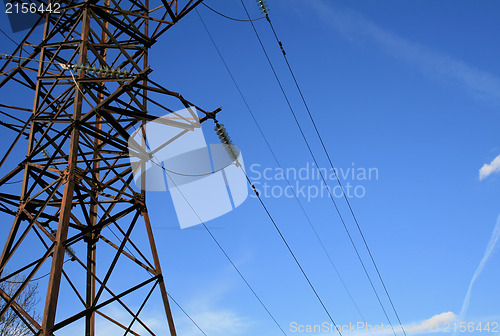 Image of Electric pylon with a blue sky background