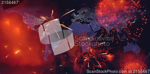Image of Fireworks with earth at night image.New year on the earth.High r