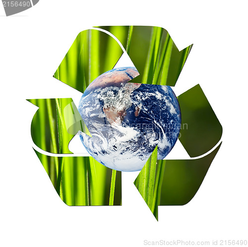 Image of Recycle symbol made from grass isolated