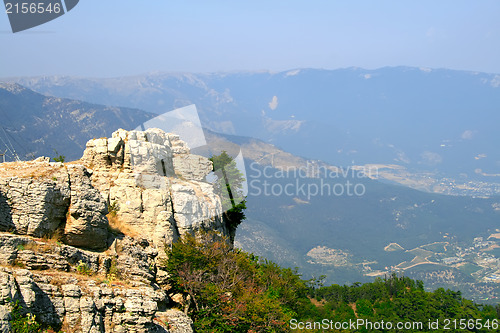 Image of Top of the mountain with green forest above