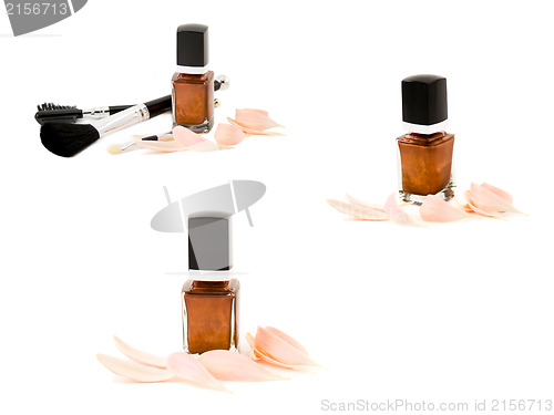Image of make up accessories with flower petal isolated. High resolution 
