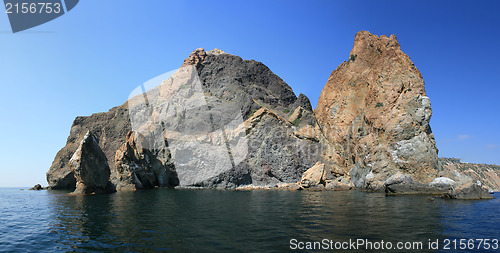 Image of View on the coastline from the sea. High resolution panoramic ph