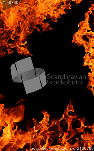 Image of Orange flame frame isolated on black background