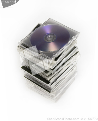 Image of Stack of cd dvd cases isolated