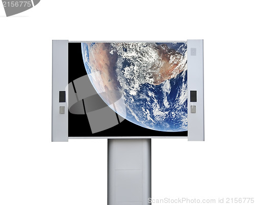 Image of Isolated advertising billboard with earth on desktop