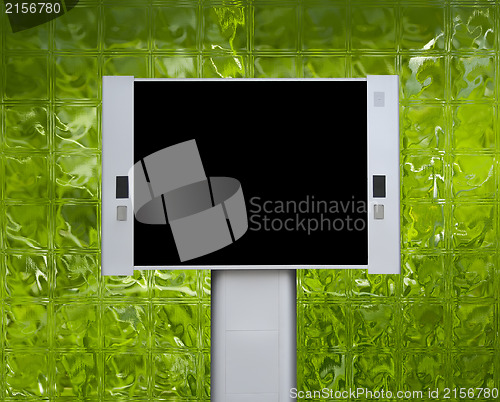 Image of Blank advertising billboard with abstract green glass background