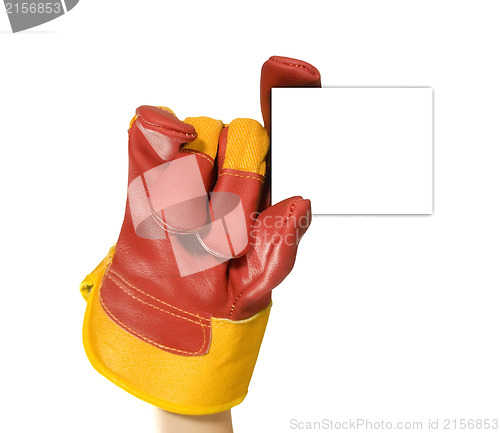 Image of Red protective gloves holding an empty black frame for your text