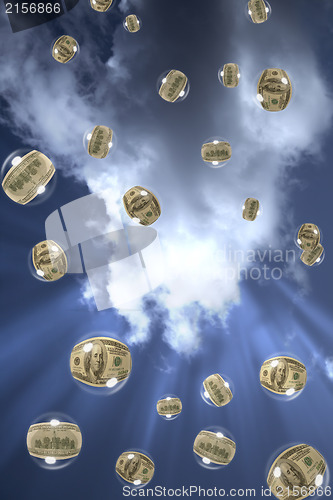 Image of Dollar bubbles in the sky