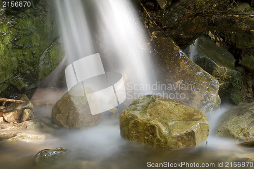 Image of Water stream falling on a rock.Long exposure is used.