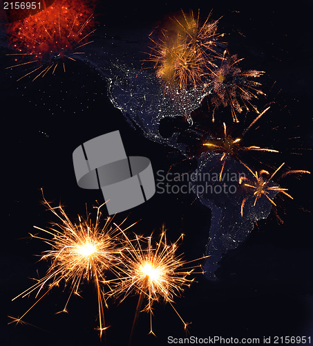 Image of Fireworks,sparks with america at night image.New year concept