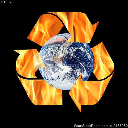 Image of Recycle symbol made from fire isolated