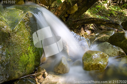 Image of Water stream falling on a rock.Long exposure is used.