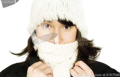 Image of Girl in white knit cap and scarf